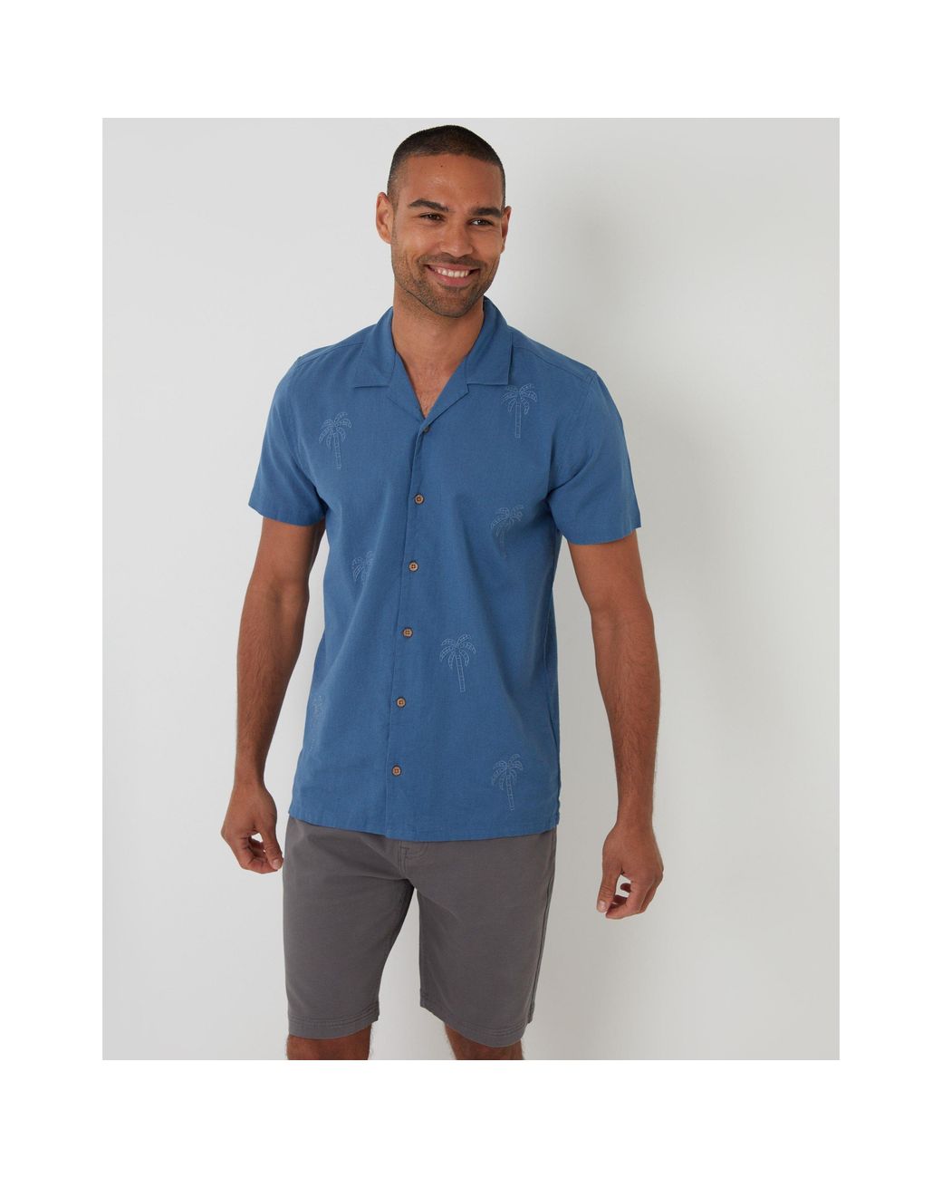Threadbare Blue Short-Sleeve Bowling Shirt for men