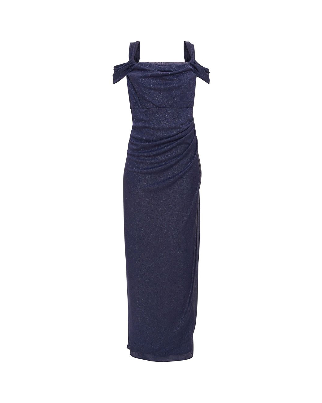 Gina Bacconi Blue Shree Cold Shoulder Glitter Mesh Dress
