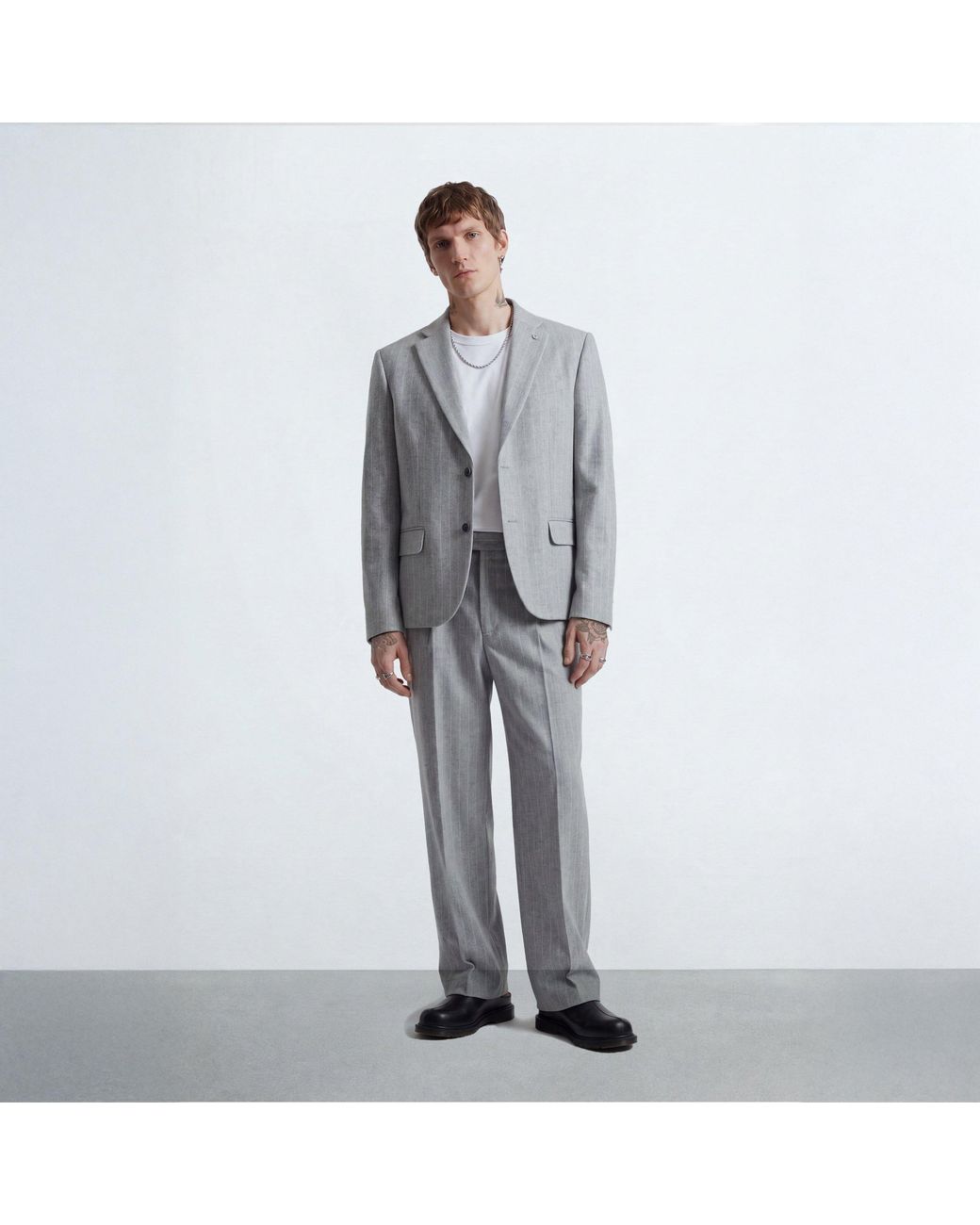 Twisted Tailor Gray Tyson Pinstripe Wool Relaxed-Fit Suit Jacket for men
