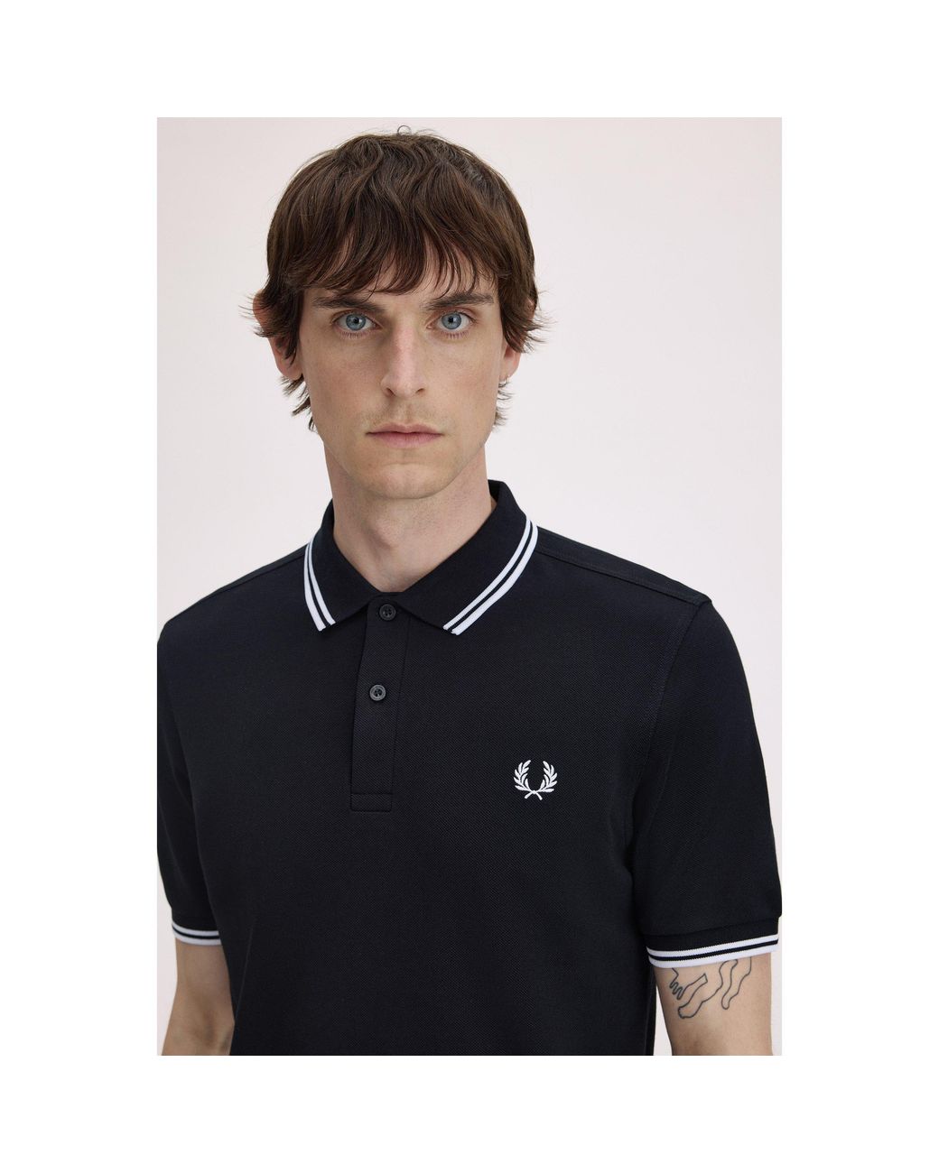 Fred Perry Black Short Sleeve Twin Tipped Polo Shirt for men