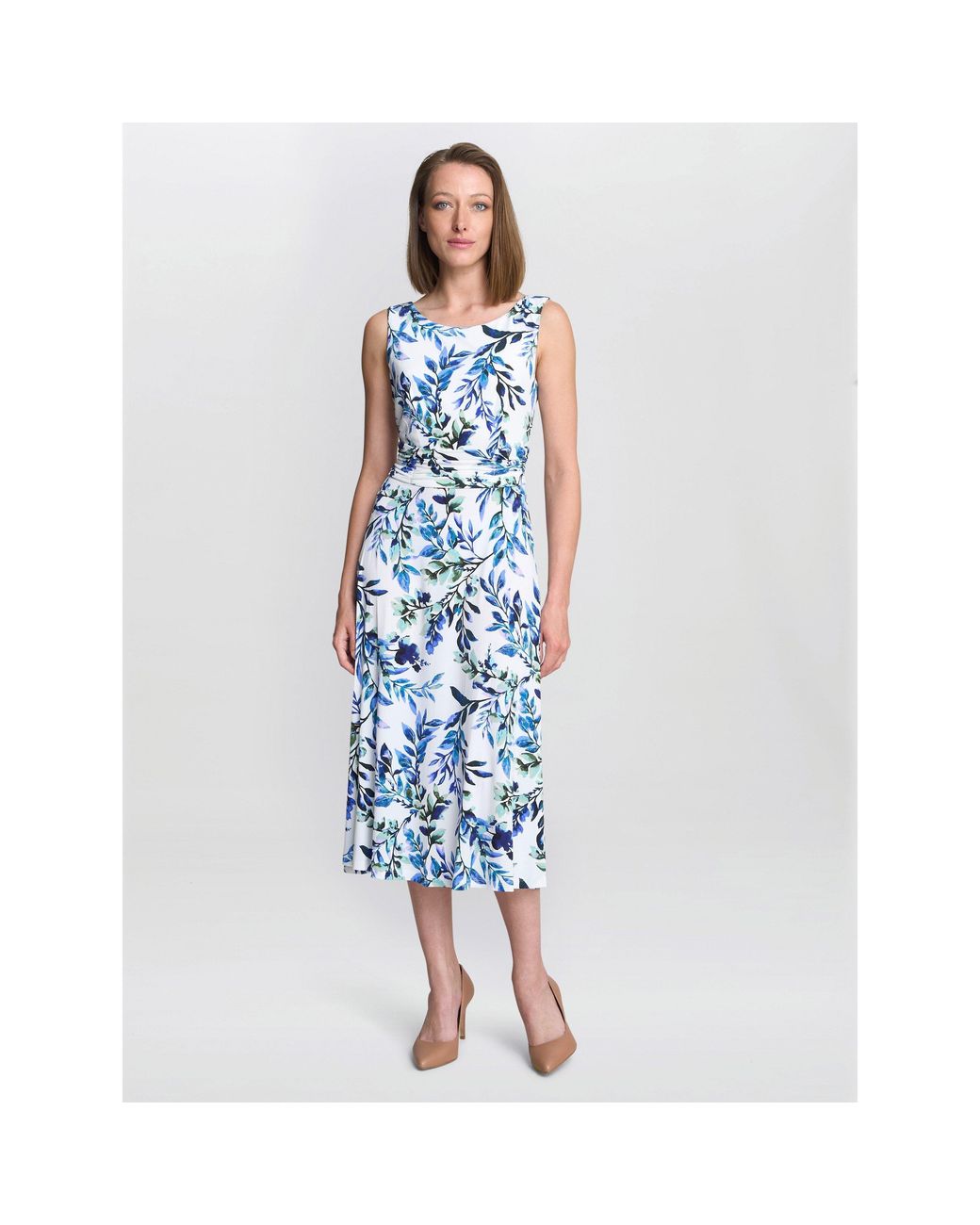 Gina Bacconi Blue George Floral Print Midi Dress