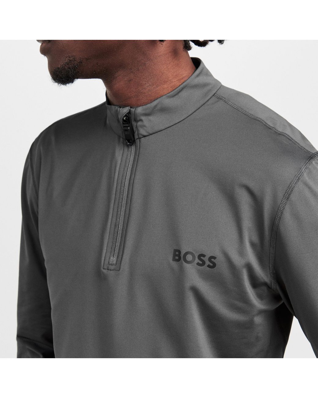 Boss Gray 1/4 Zip Performance Tracksuit Top for men