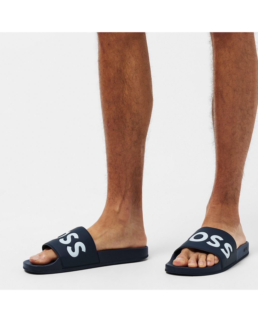Boss Blue Comfy Slider Sandals With Logo Detail (Aryeh) for men