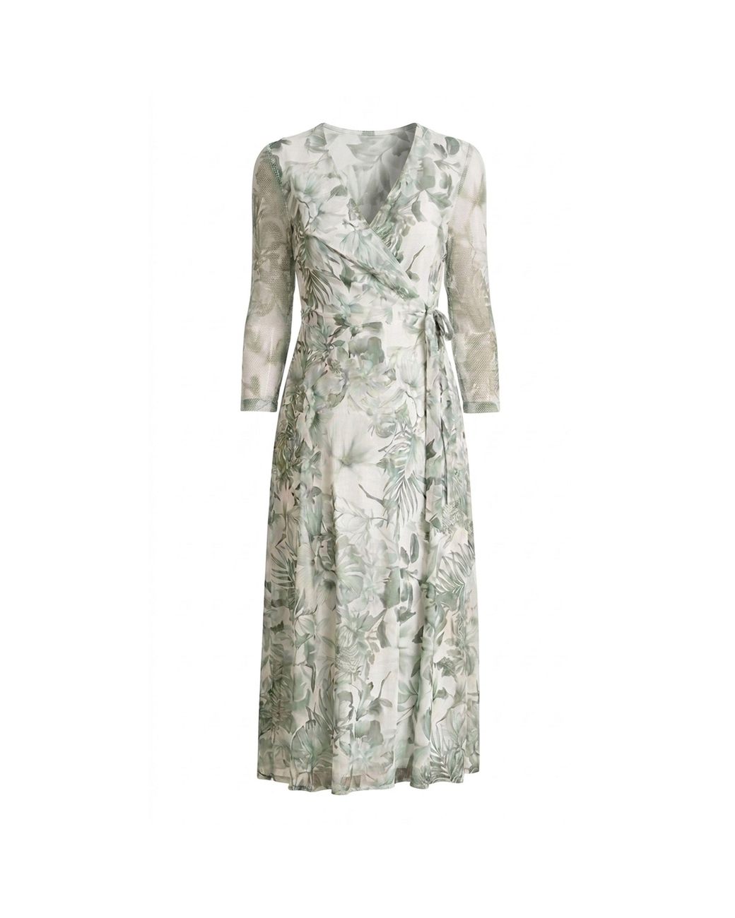 Gina Bacconi Natural Nancie Floral Mesh Faux Wrap Dress