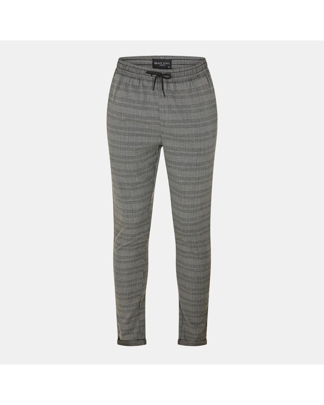 Brave Soul Gray Checked Trouser With Drawstring Waist for men