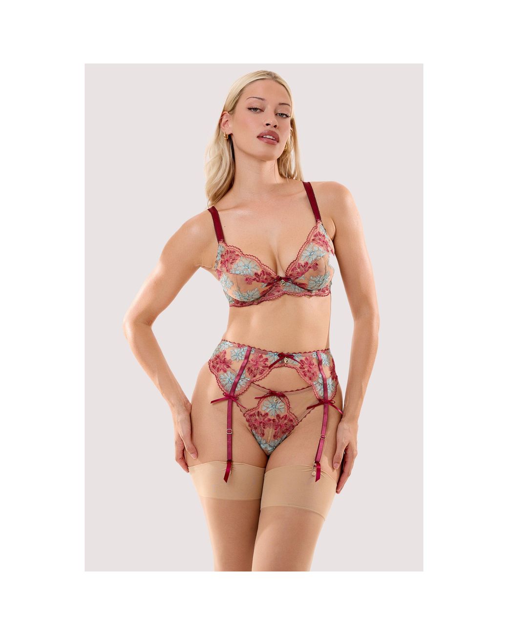 Playful Promises Red Persephone Floral Embroidery Suspende