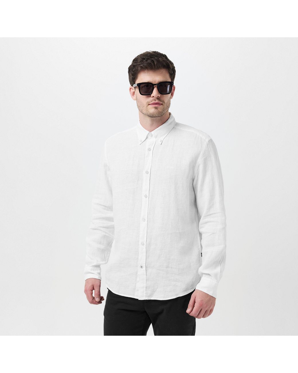 Boss White H Liam Long Sleeve Plain Shirt for men