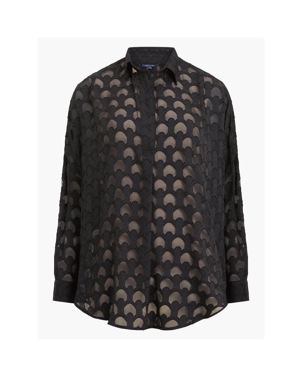 French Connection Black Geo Burn-Out Popover Shirt