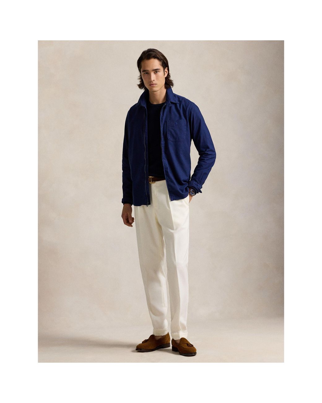 Polo Ralph Lauren Blue Garment Dye Cotton Long Sleeve Full Zip Overshirt for men