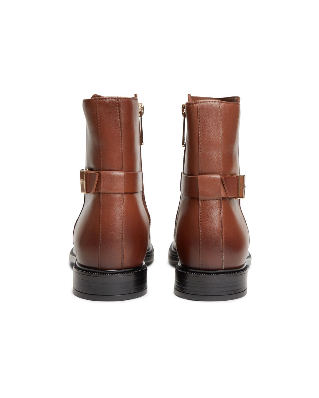 Tommy Hilfiger Brown Buckle Leather Heeled Ankle Boots