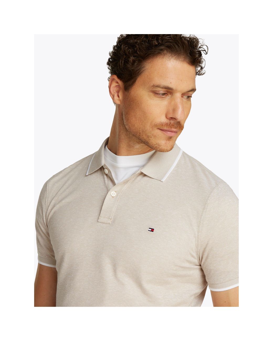 Tommy Hilfiger White Linen Pique Short Sleeve Polo Shirt for men