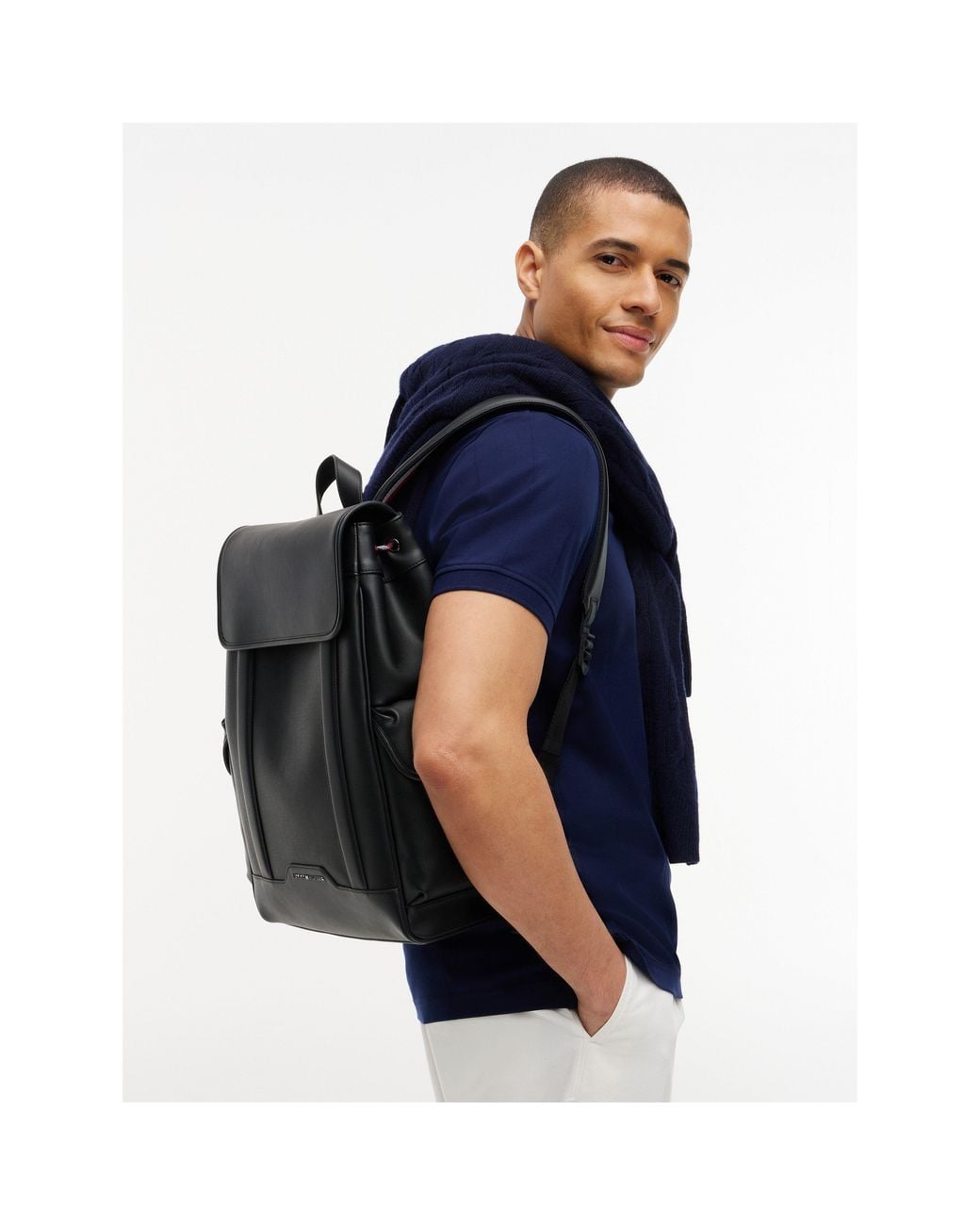 Tommy Hilfiger Black Texture Flap Over Backpack