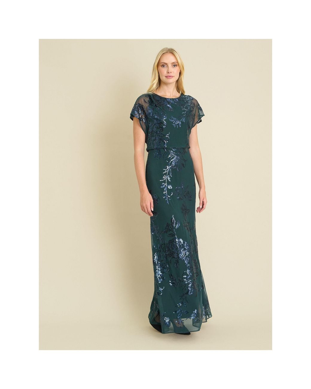 Gina Bacconi Blue Sandi Floral Embroidered Maxi Dress