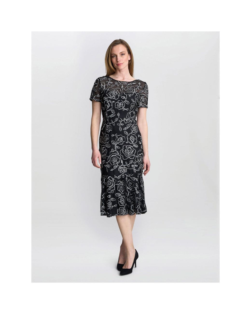 chinese dress ladies Gina Bacconi Sea Blue Rona Midi Dress With Lace Bodice & Chiffon Skirt