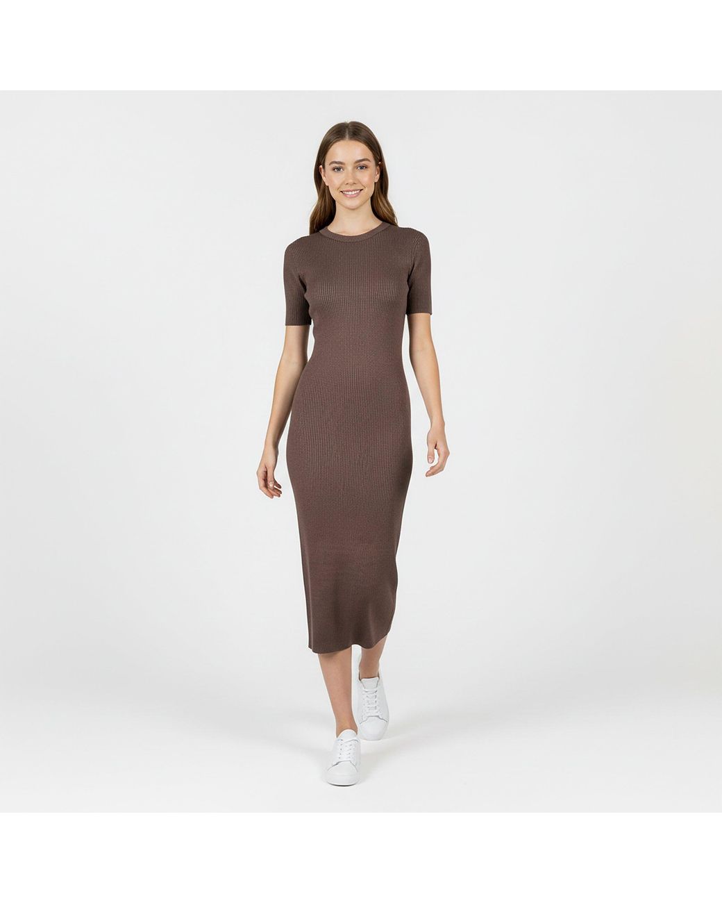 Jack Wills Brown Travel Rib Midi Knitted Jumper Dress