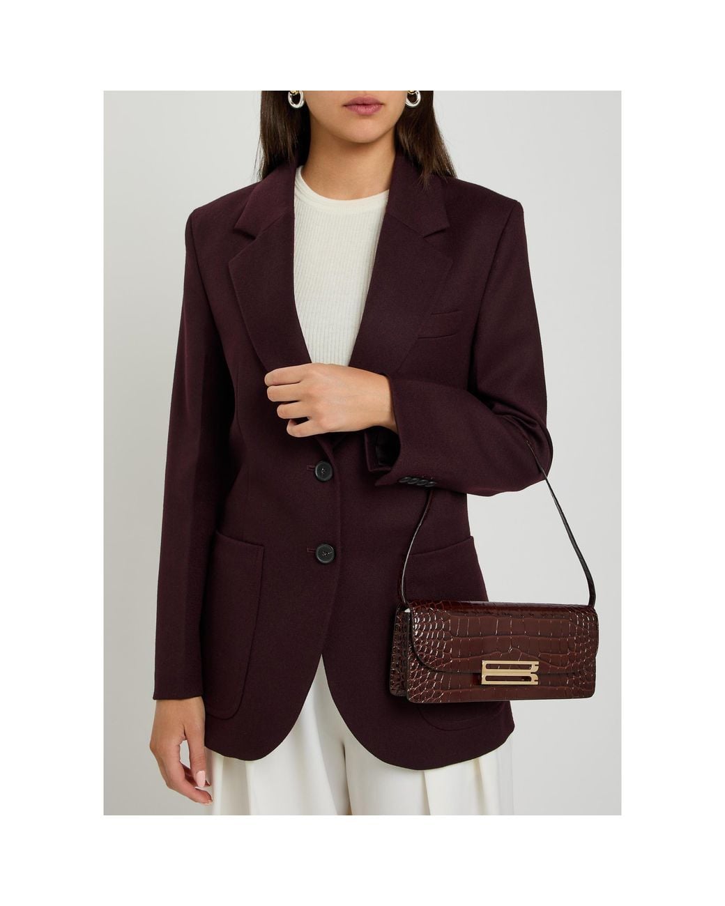 Victoria Beckham Brown Dorian East-West Clutch Croc E