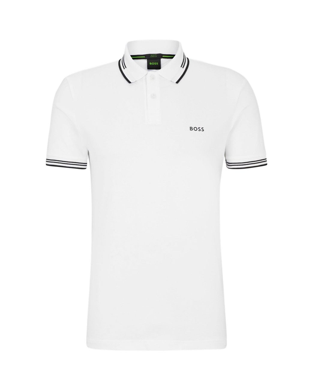 Boss White Paul Contrast Striped Trim Short Sleeve Polo Shirt for men