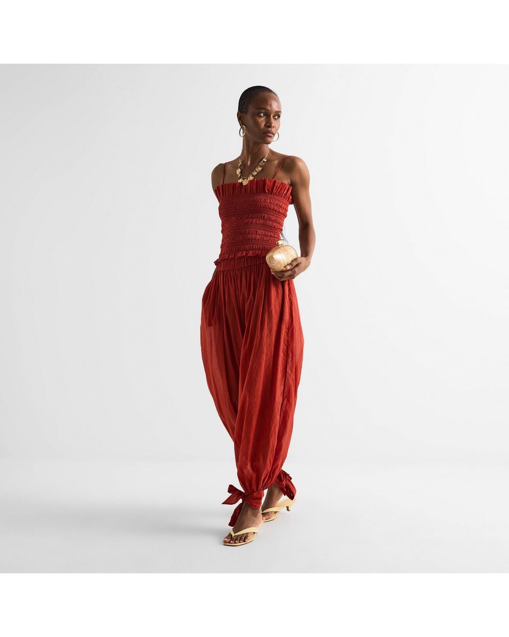 ANDAMANE Red Suri Smock Tube Bandeau Top