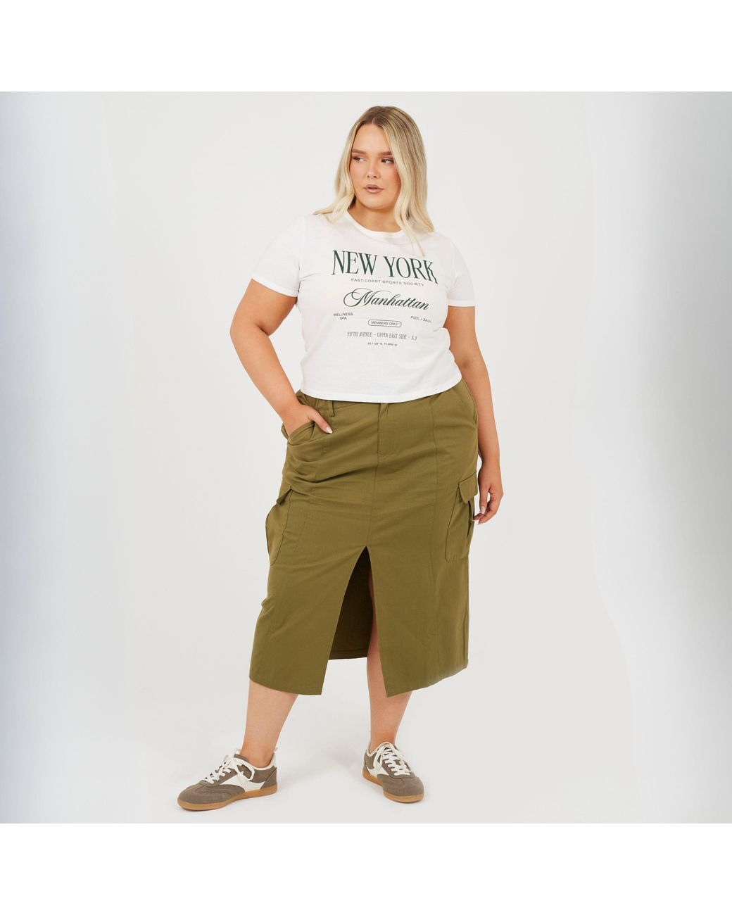 Brave Soul Green Plus Size Denim Cargo Skirt