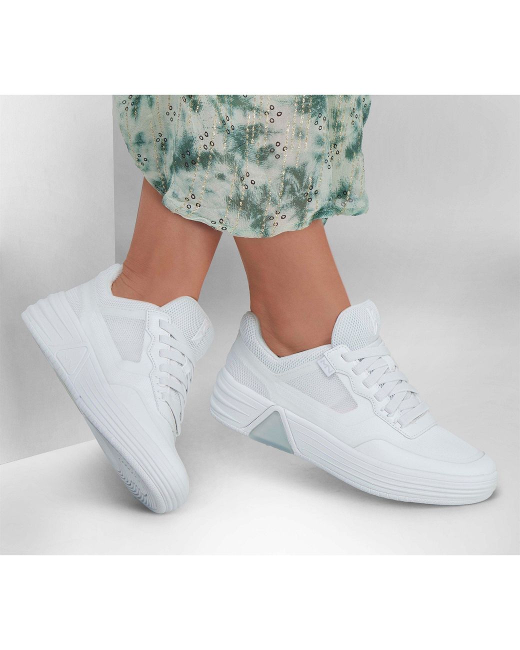 Skechers White Classic Low-Top Trainers