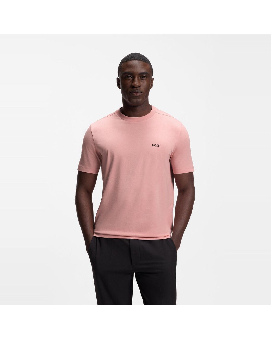 Boss Pink T-Shirt With Logo Design Stretch Cotton for men