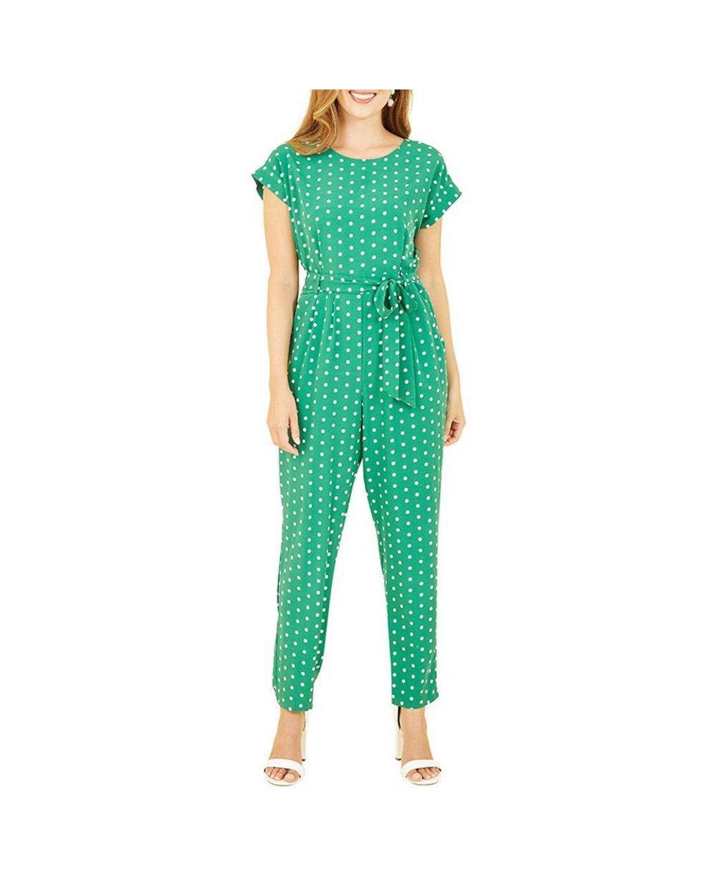 Yumi' Green Spot Print Jumpsuit