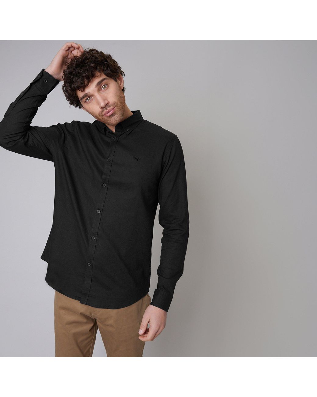 Threadbare Black Linen Blend Long Sleeve Shirt for men