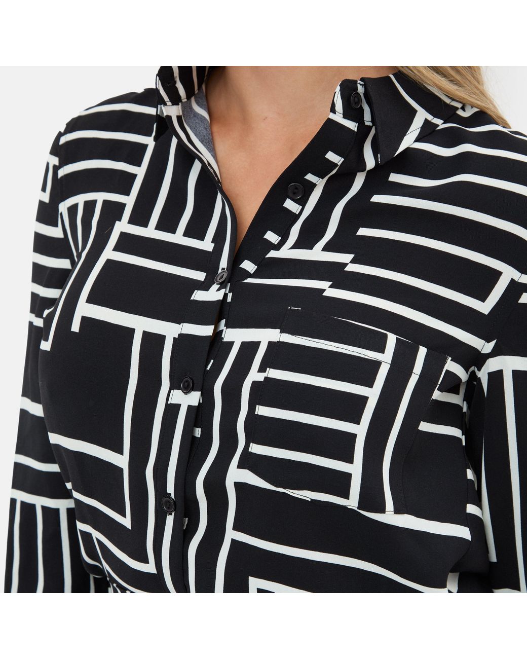 I Saw It First Black Printed Long Sleeved Crepe Shirt