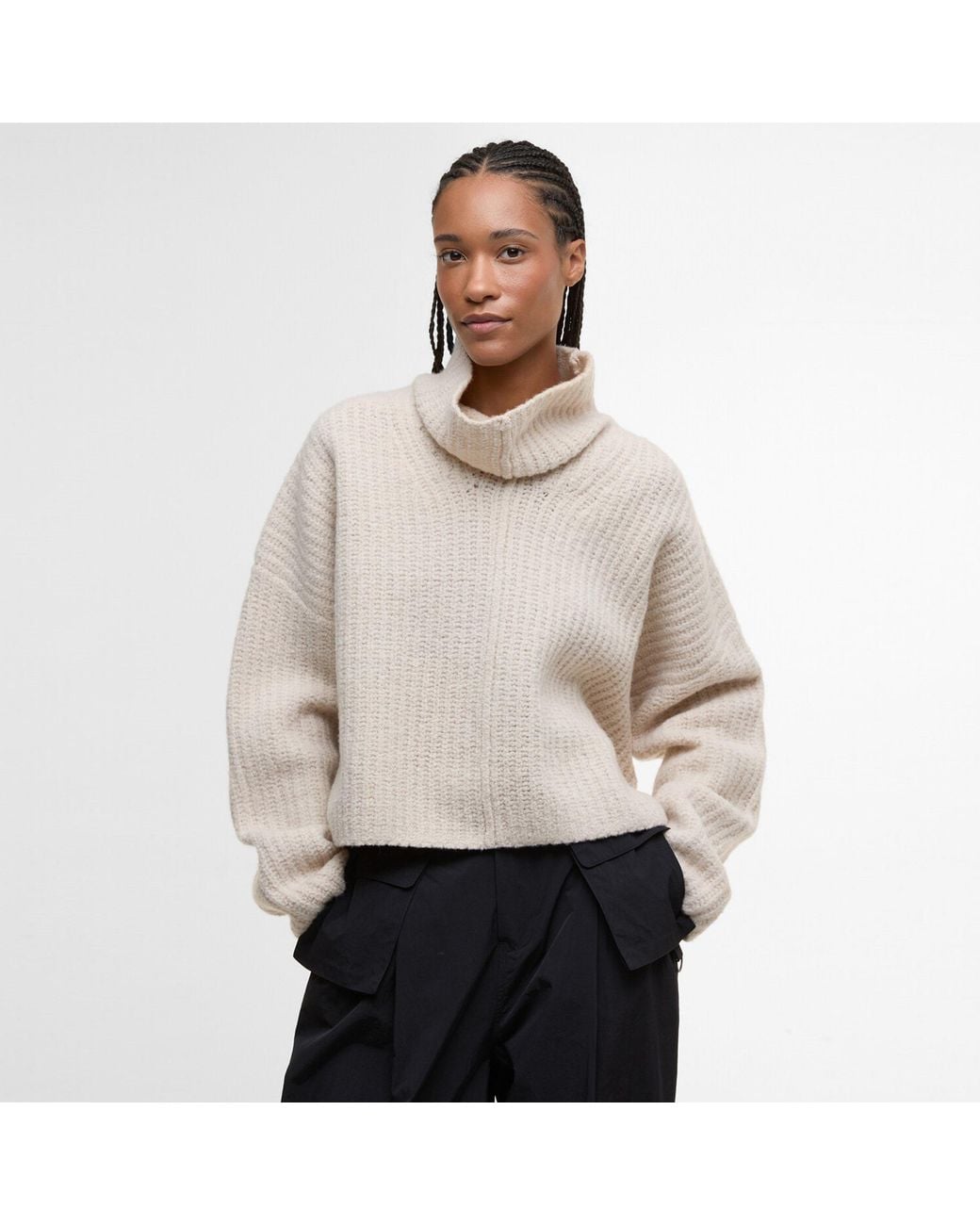 Barbour White Imelda Knitted Turtle Neck Jumper