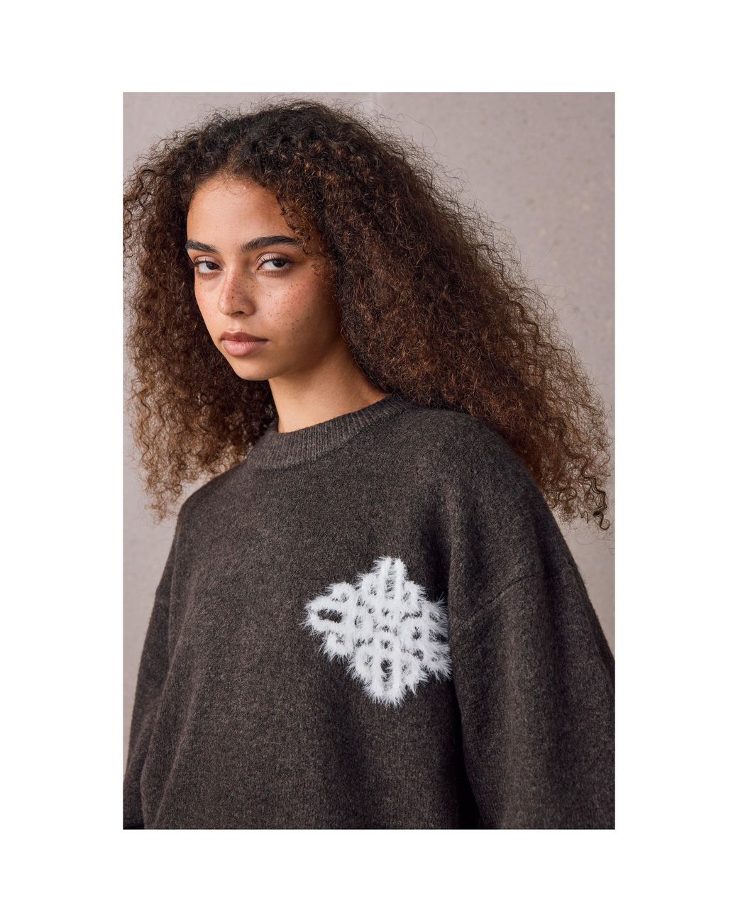 The Couture Club Black Fluffy Oversized-Fit Crew-Neck Jumper