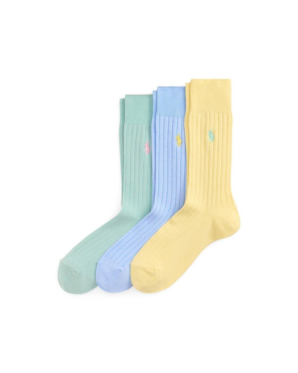 Polo Ralph Lauren Blue 3-Pack Egyptian Cotton Ribbed Crew Socks for men