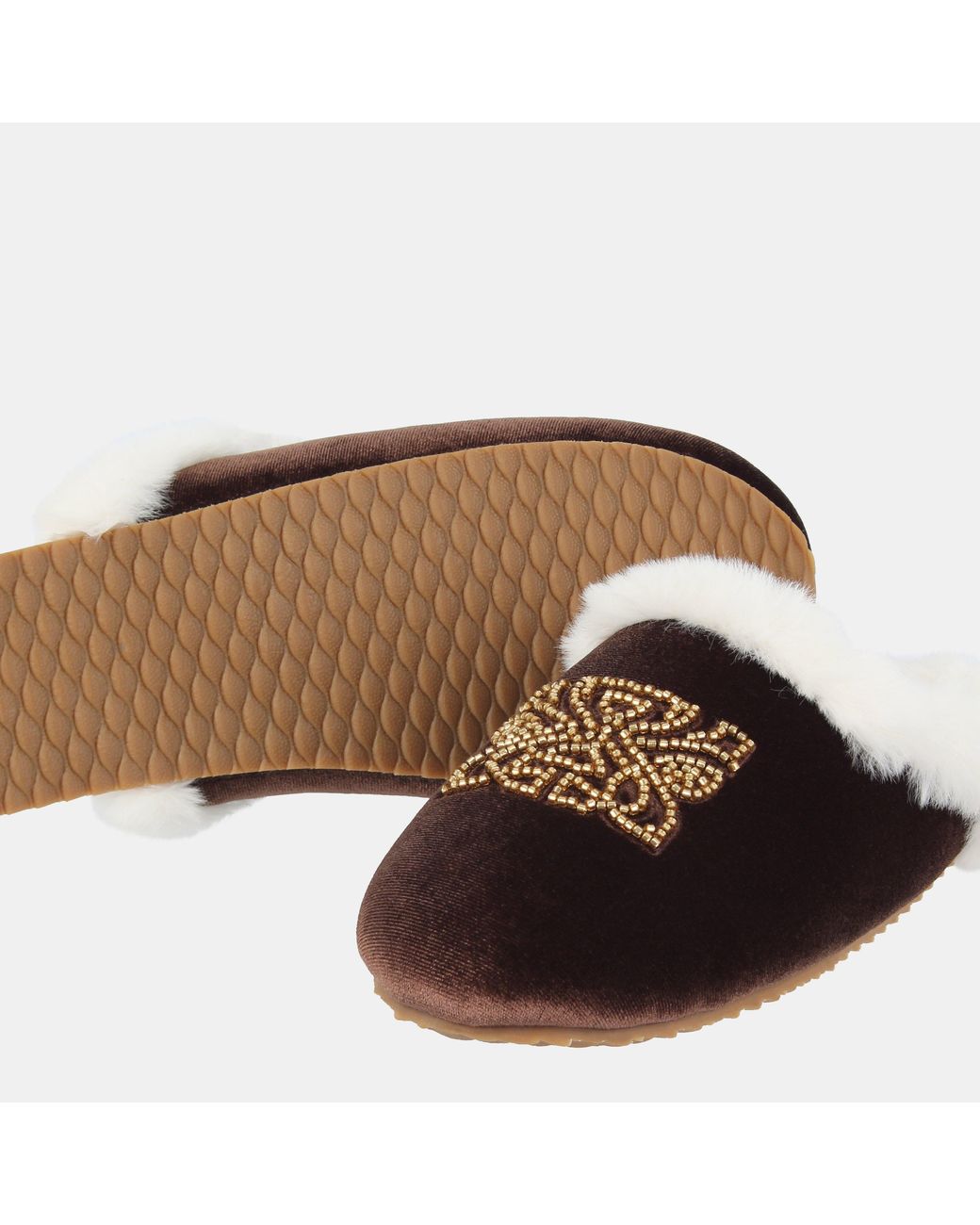 Biba Brown Embroidered Mule Slippers