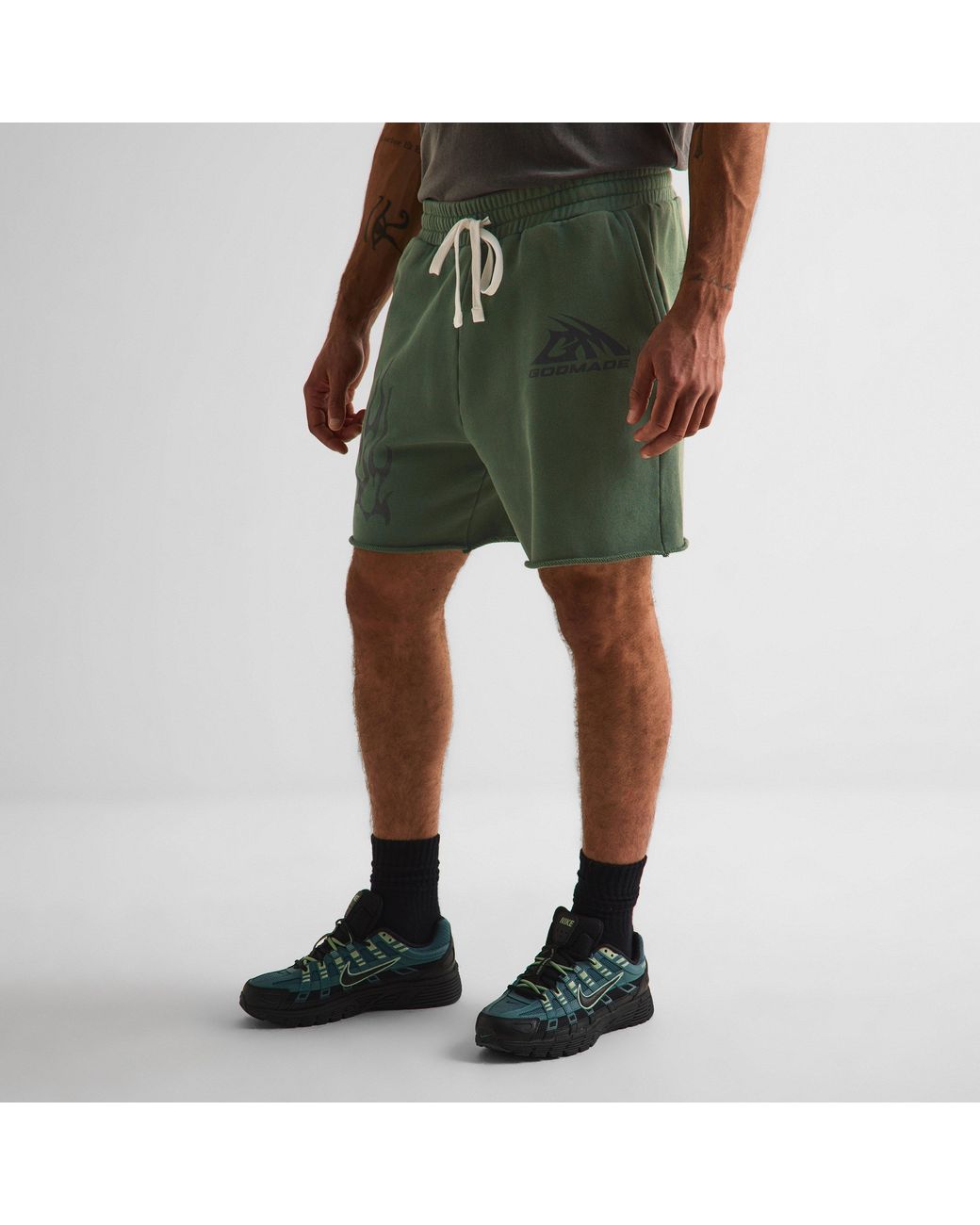 God Made Green Fleece Jogger Shorts for men