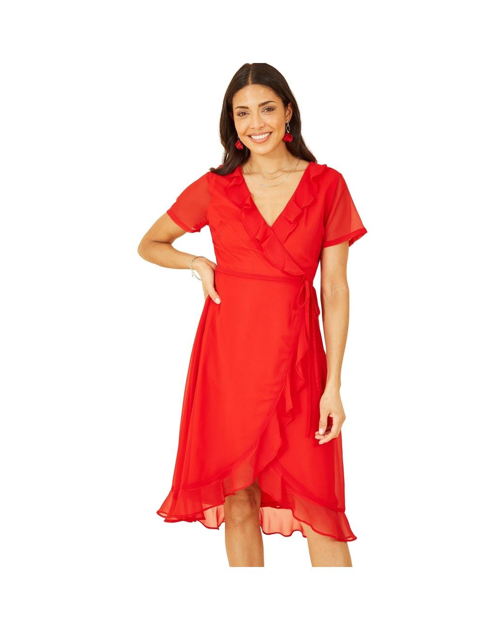 Yumi' Red Frill Wrap Dress