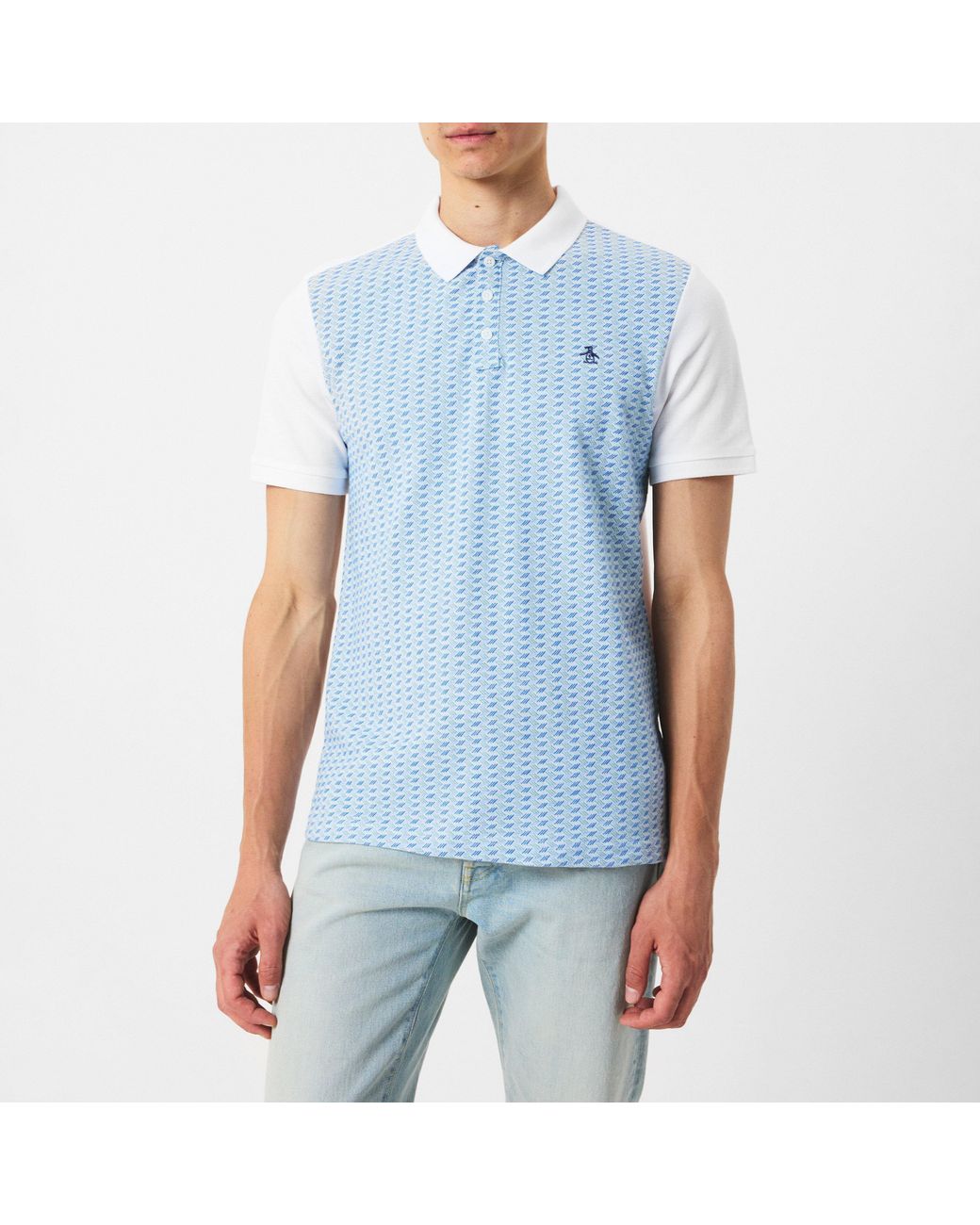 Original Penguin Blue Jacquard Short Sleeve Polo Shirt for men
