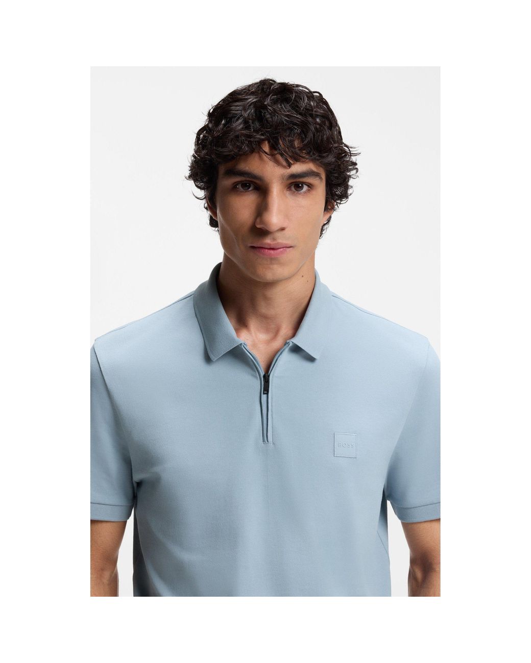 Boss Blue Short Sleeve Quarter Zip Polo Top for men