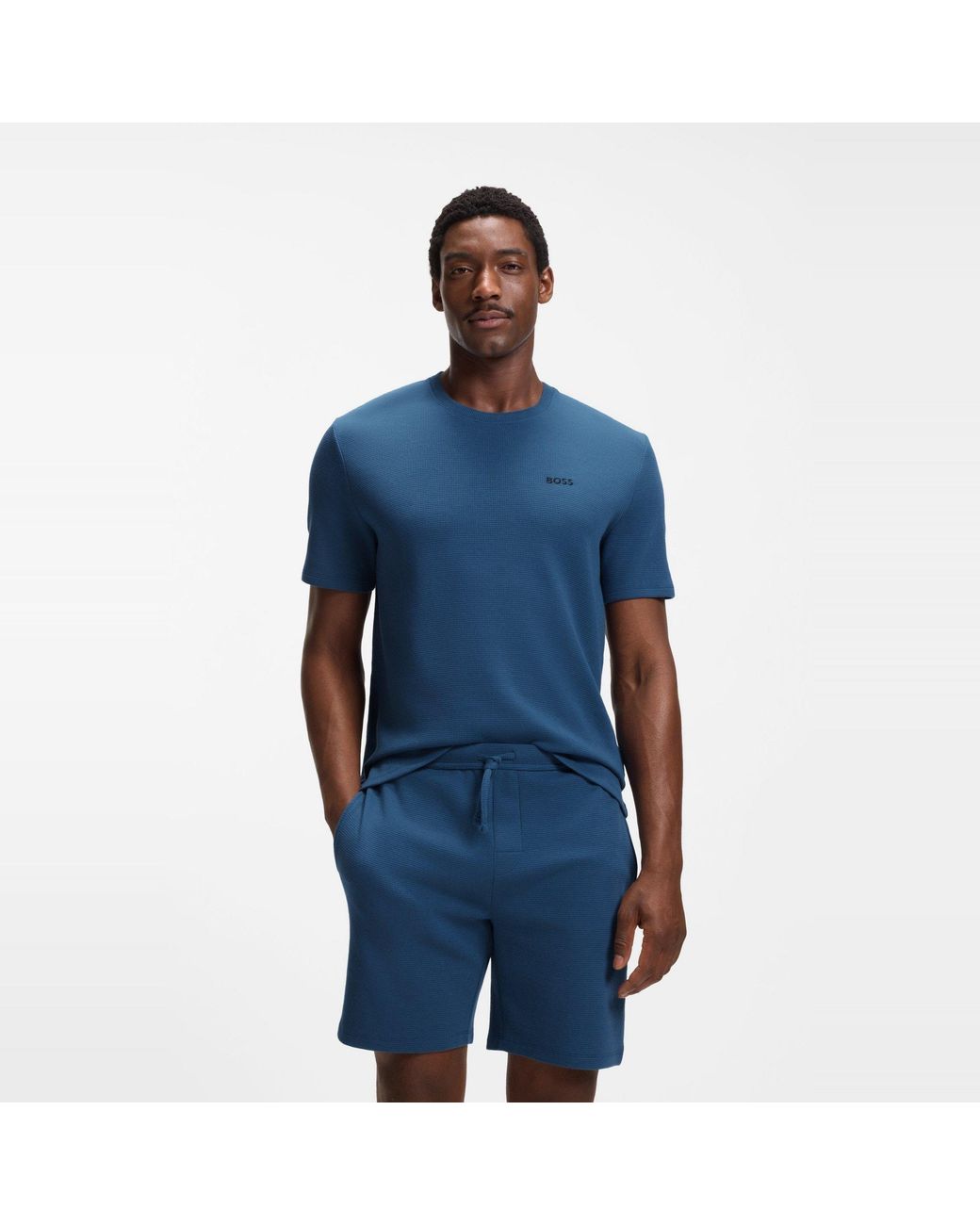 Boss Blue Bodywear Waffle T-Shirt With Structured Design for men