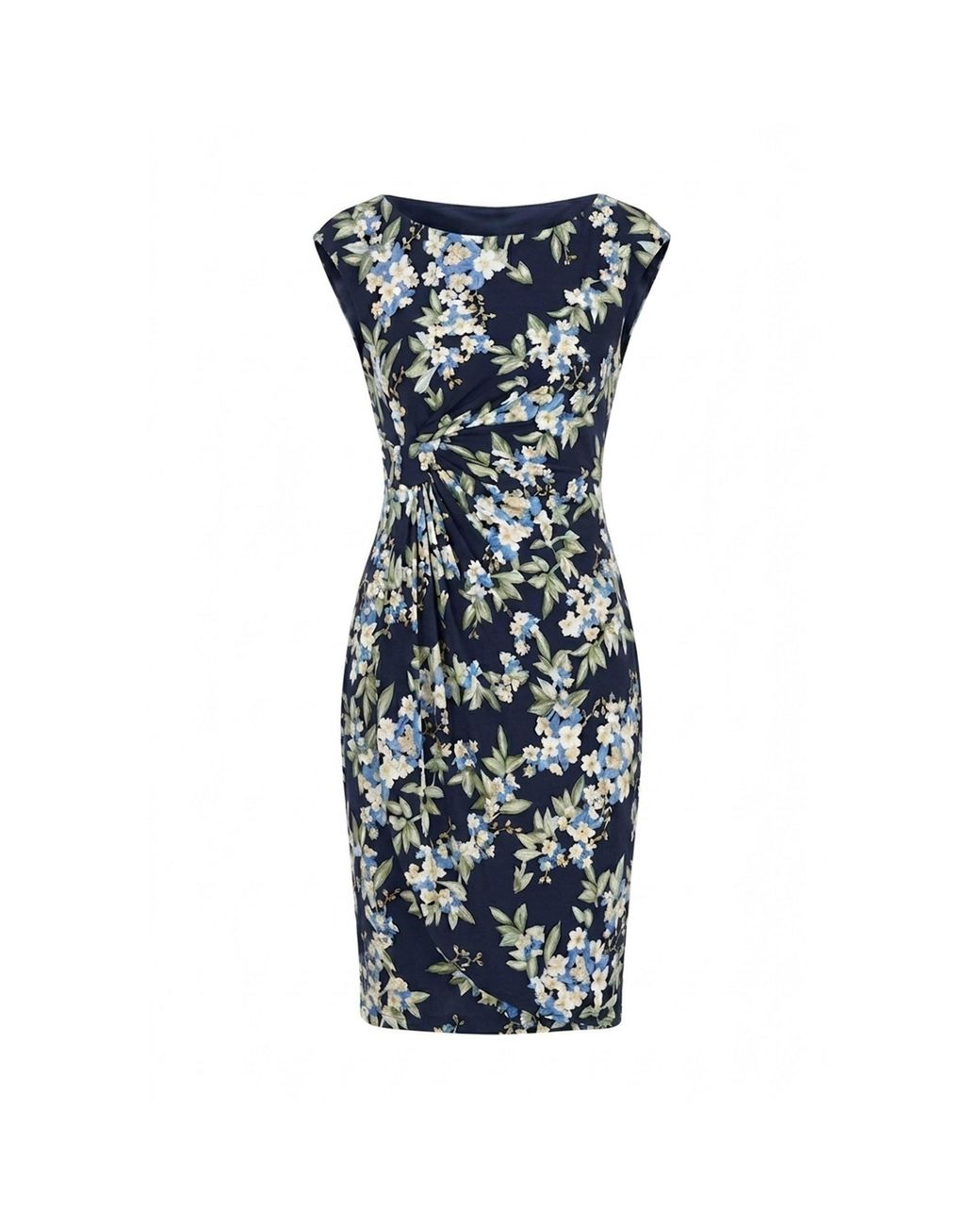 Gina Bacconi Blue Poppie Sleeveless Faux Wrap Floral Dress
