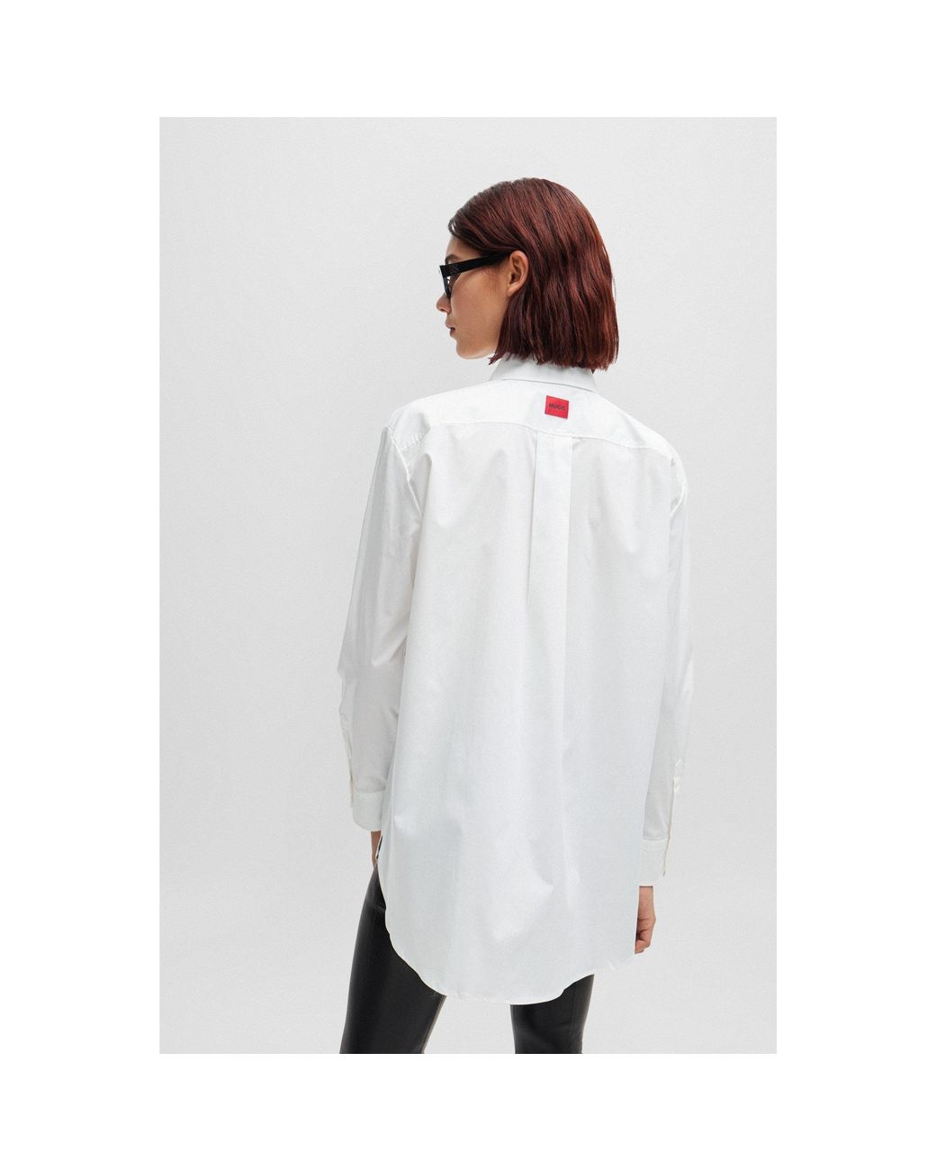 HUGO White Boyfriend Long-Sleeve Blouse