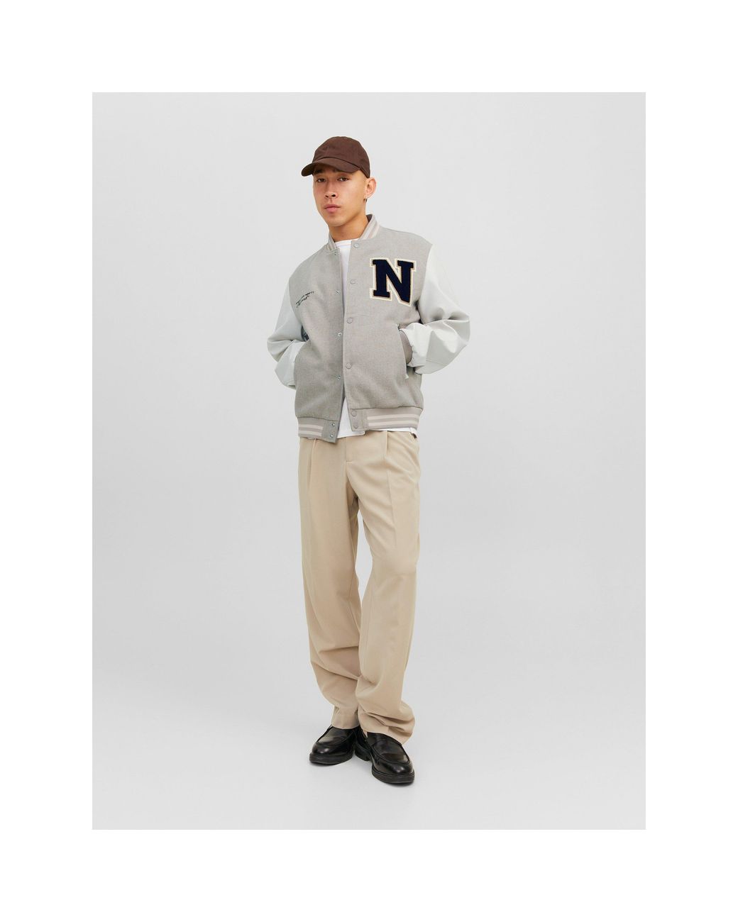 Jack & Jones Gray And College Wool Blend Short Bomber Jacket for men