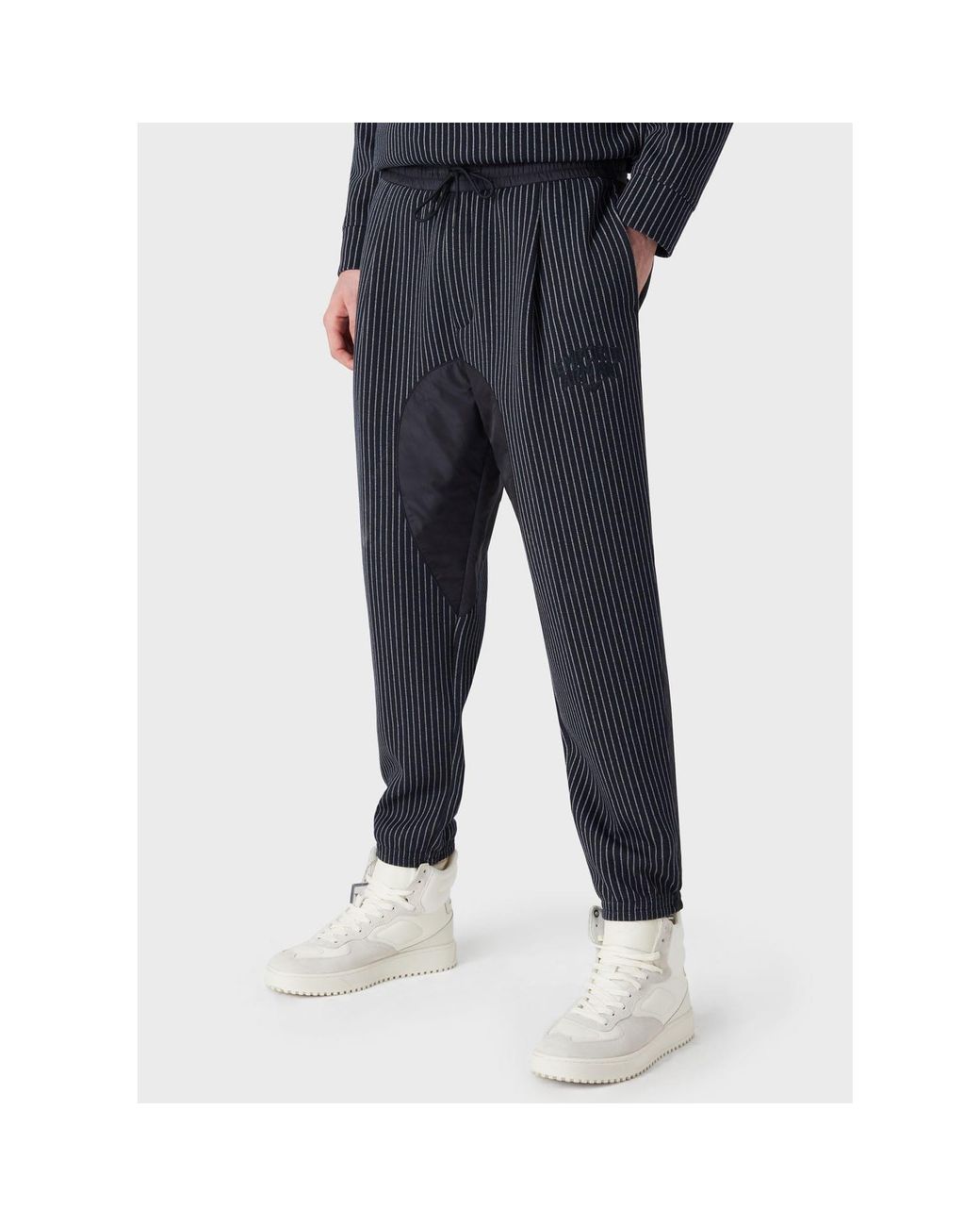 Emporio Armani Blue Striped Straight Leg Trousers for men