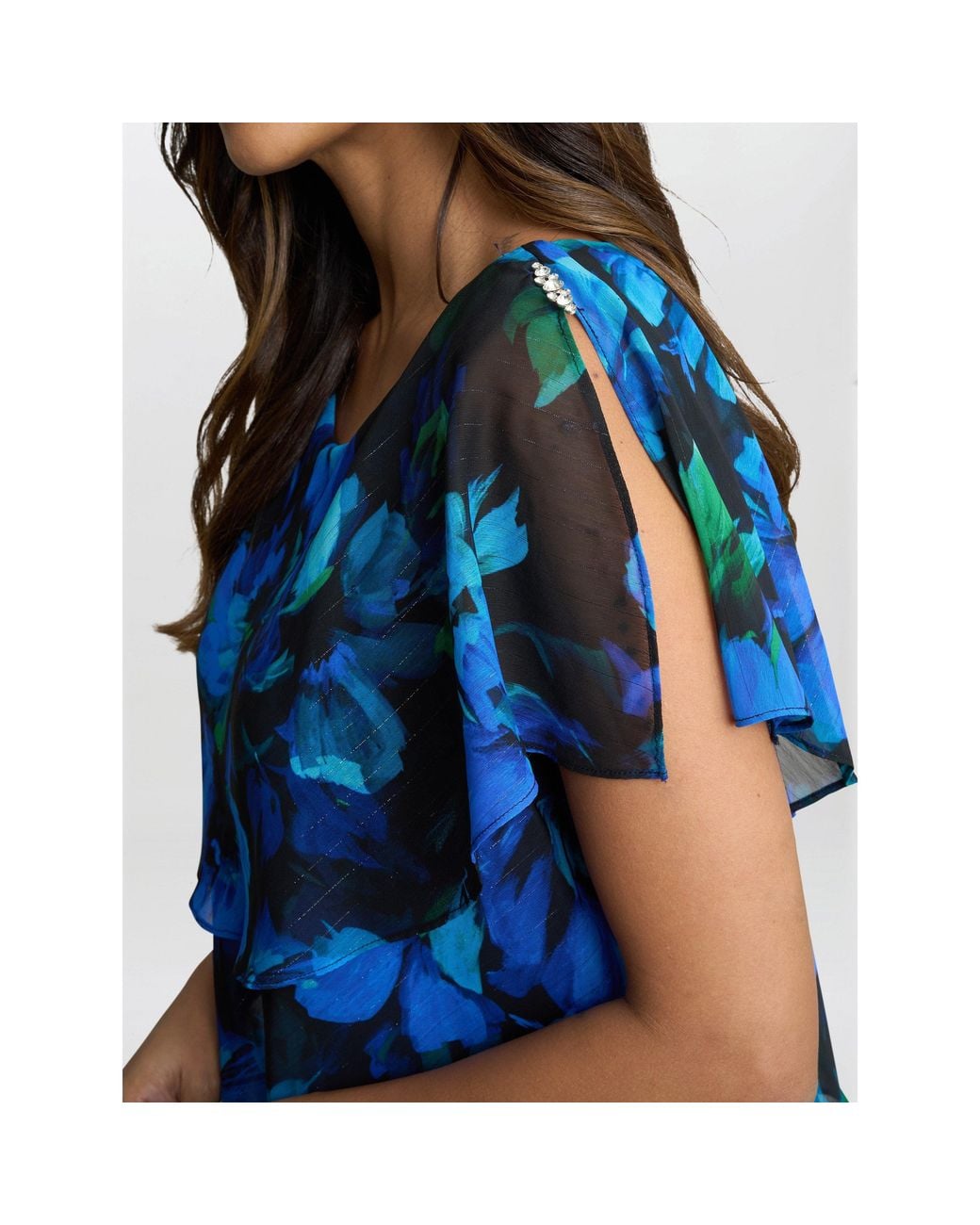 Gina Bacconi Blue Matilda Floral Tier Jersey Dress