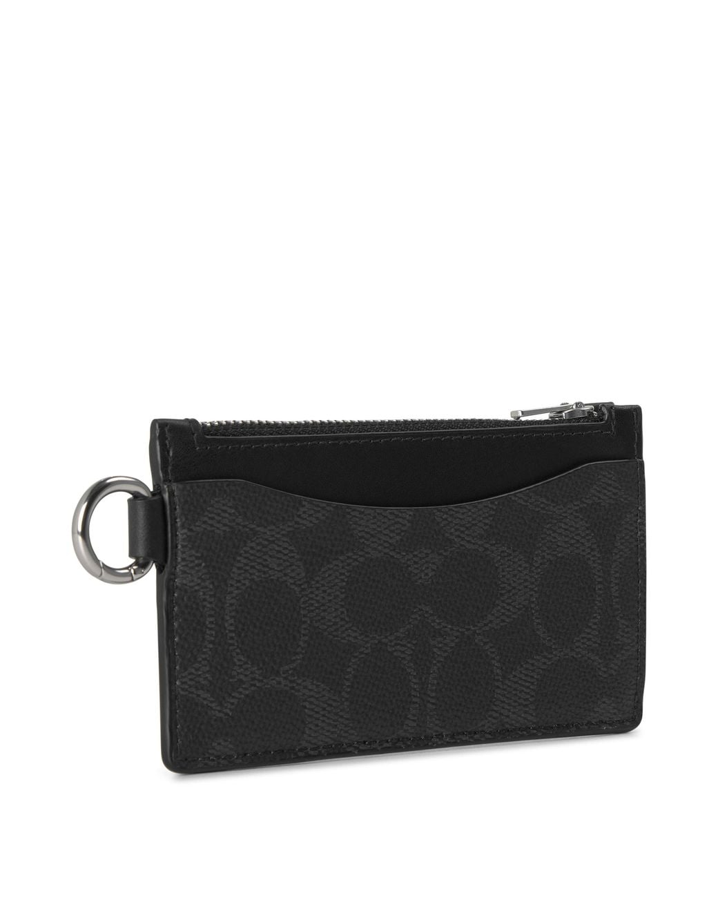 COACH Black Signature Leather Zip Card Holder