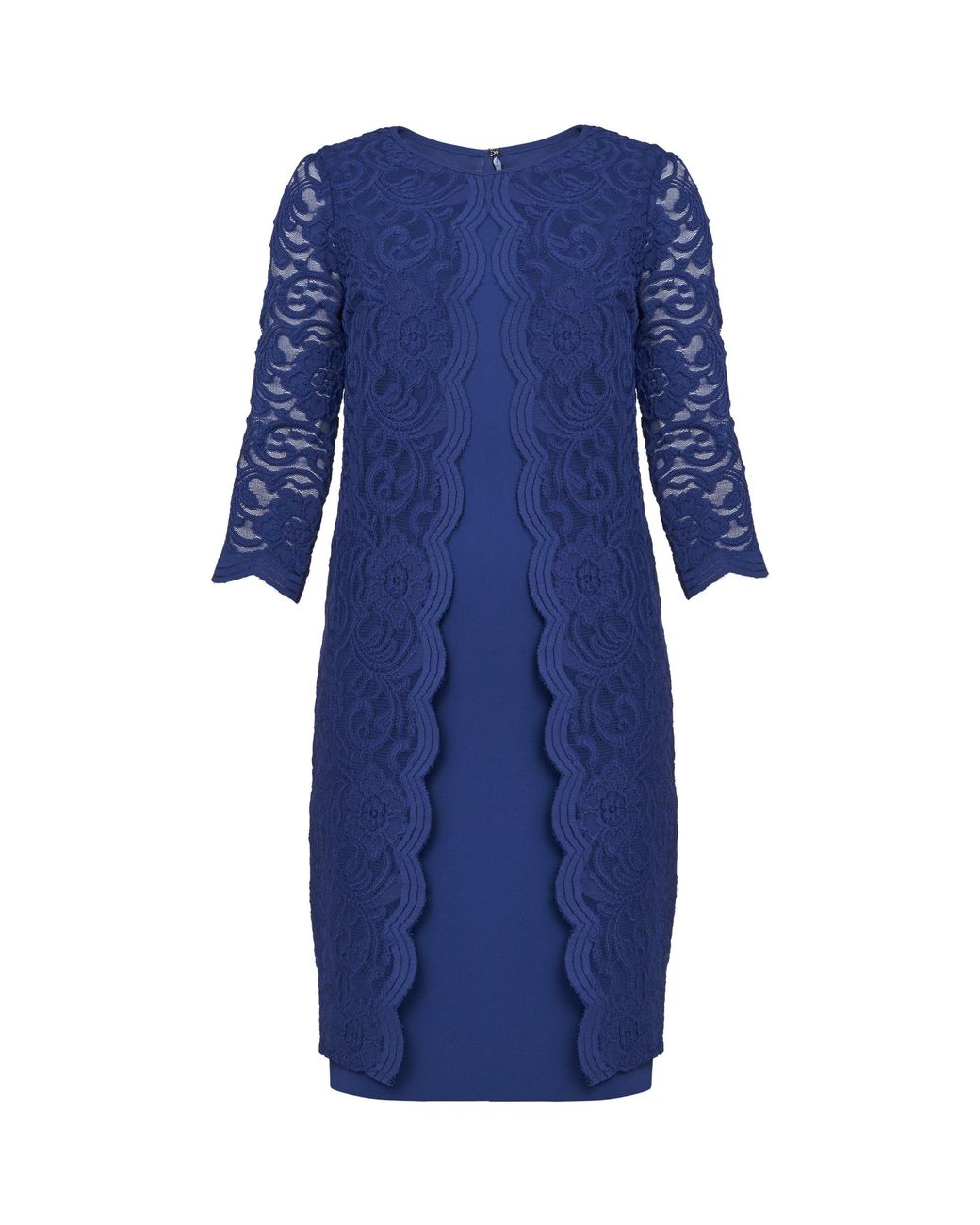 Gina Bacconi Blue Clarabelle Mock Lace Jacket Crepe Dress