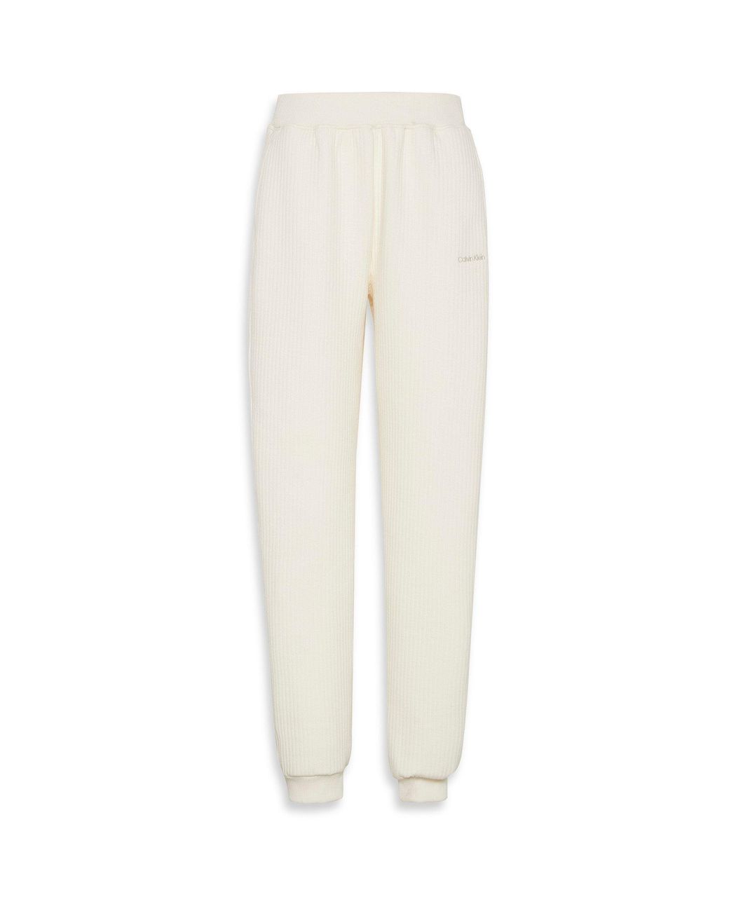 Calvin Klein White Quilted Fleece Closed-Hem Joggers