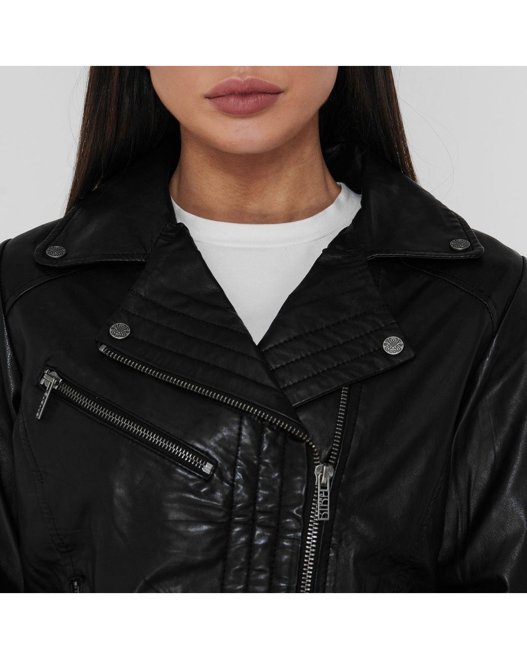 Biba Black Biker Long Sleeve Leather Jacket