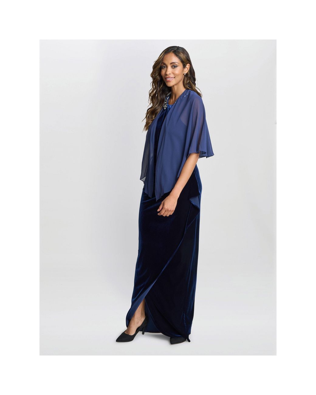 Gina Bacconi Blue Chiffon Waterfall Cover-Up Cape