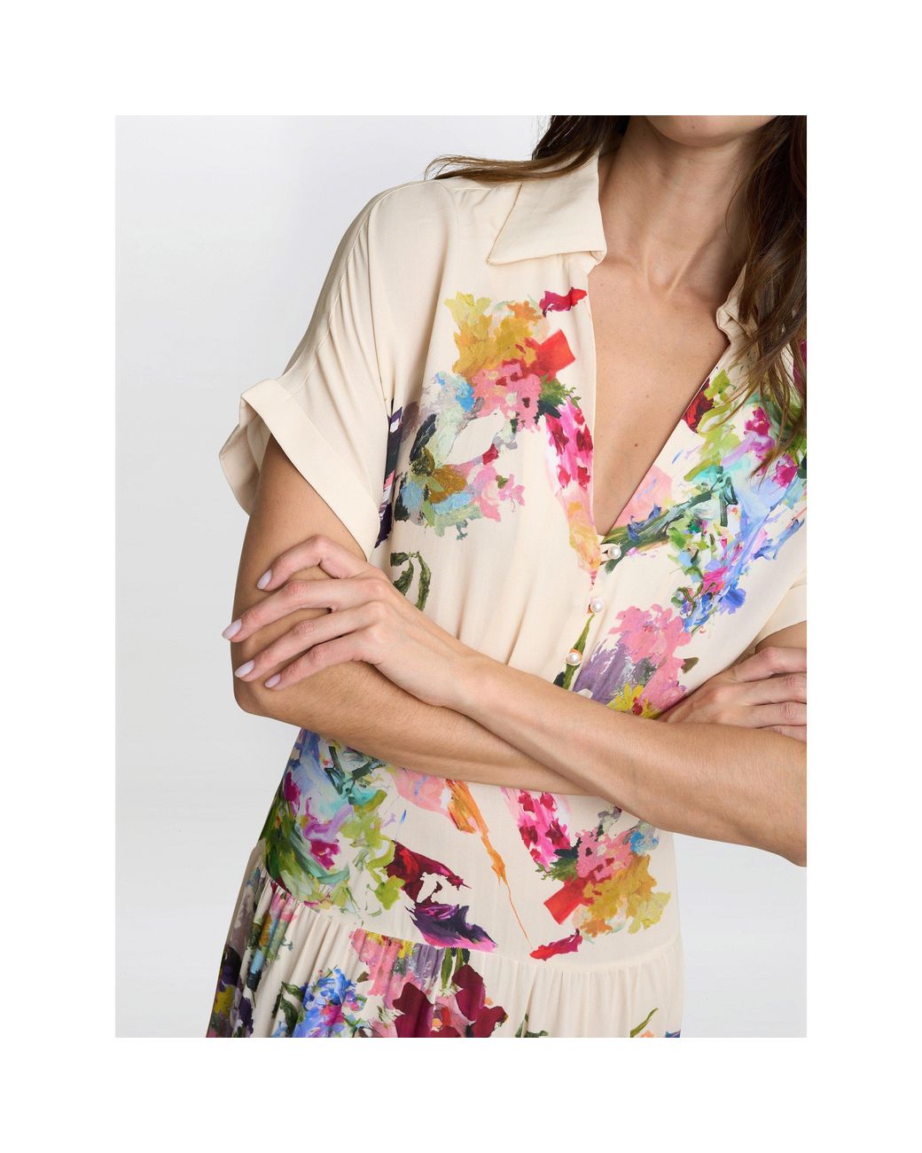 Gina Bacconi White Sarah Floral Print Shirt Dress