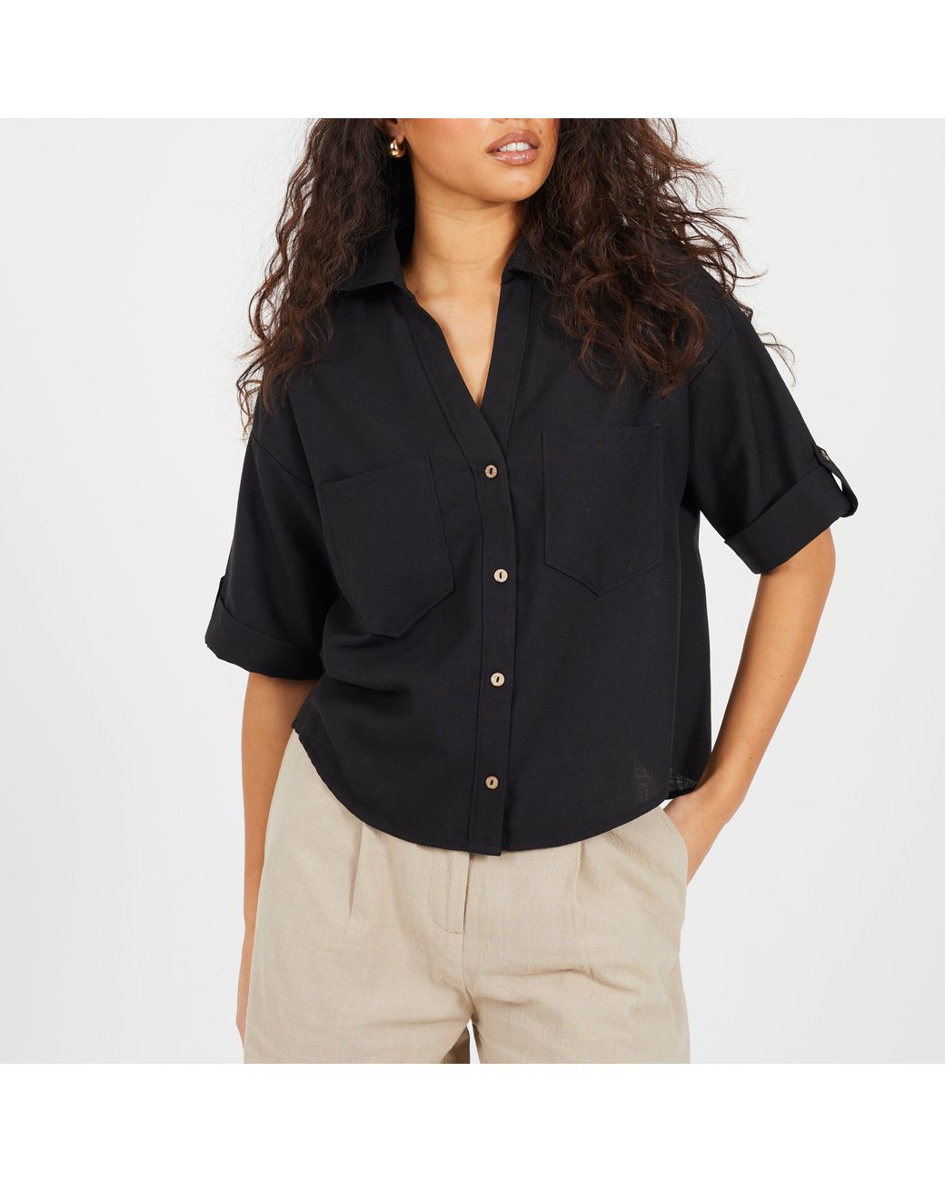 Brave Soul Blue Jw Ruched Button Up Shirt