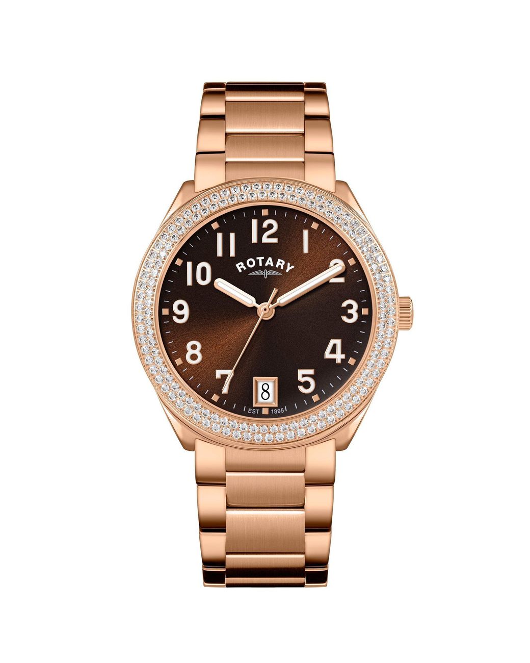 Rotary Metallic Ladies Brilliance Stone Set Ss Bracelet Wat